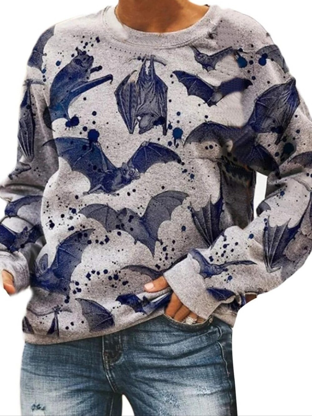 NWT Women O-neck Bat Print Sweatshirt
